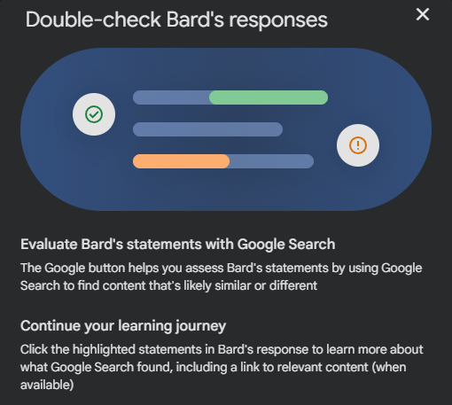 Screenshot of Google's recommendation to double check Bard's responses