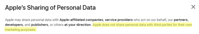 Screenshot of Apple's privacy policy
