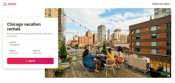 Screenshot of Airbnb vacation rentals in Chicago