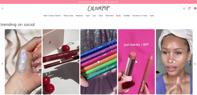 ColourPop's social media content on their homepage