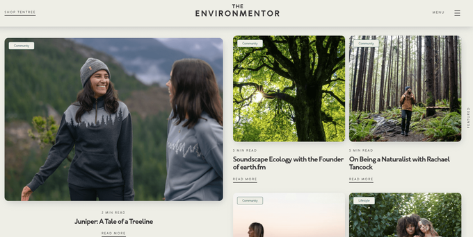 Screenshot of Tentree's blog