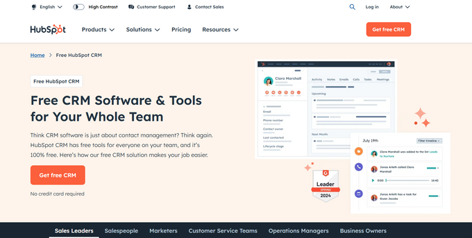 Screenshot of Hubspot's free CRM