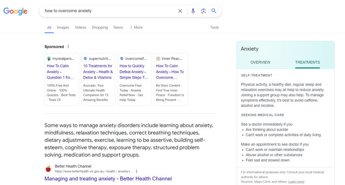 Screenshot of the relevant ads Google shows based on search intent