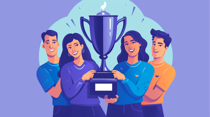 Graphic of a content team holding up a trophy