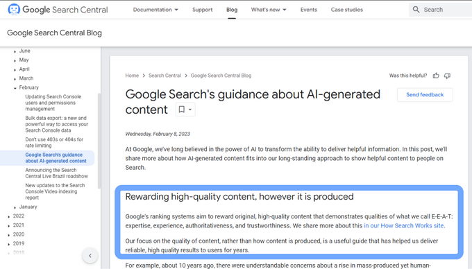 Google Search's guidance on AI-generated content