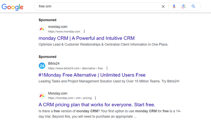 Screenshot of paid ads on the SERP