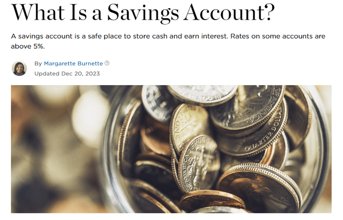 Screenshot of NerdWallet's savings account article