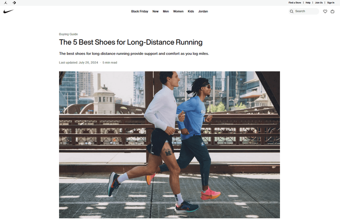 A top 10 page from Nike on the best shoes for long distance running