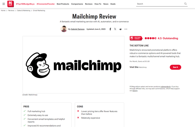 Screenshot of a Mailchimp review