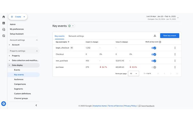 A screenshot showing how to track conversions as an SEO KPI in GA4