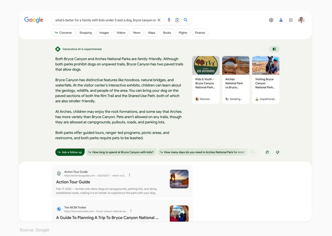 Screenshot of Google's Search Generative Experience