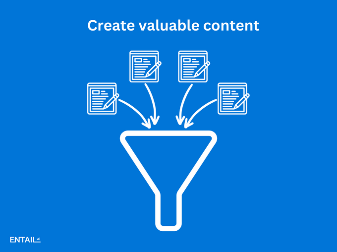 a blue background with a funnel diagram and text that reads create valuable content