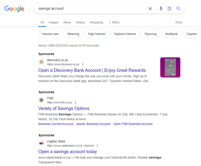 Screenshot of a Google search that shows ads