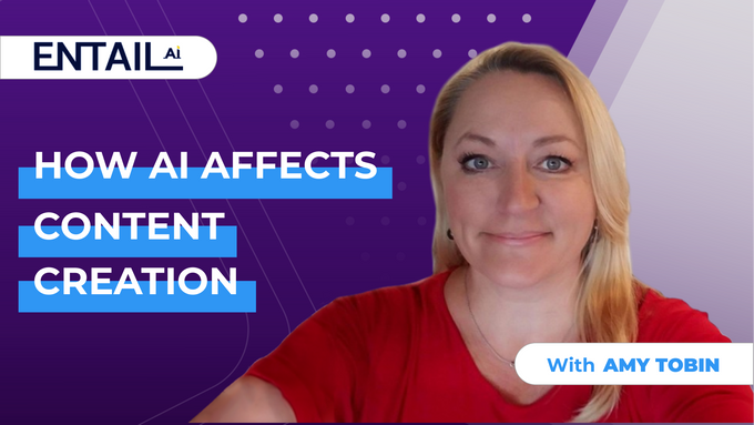 a woman in a red shirt with the words how ai affects content creation