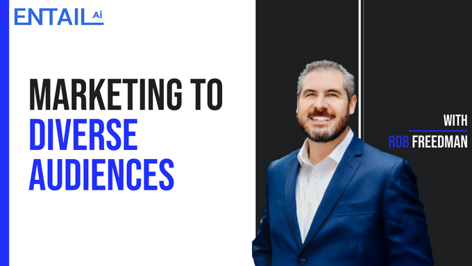 a man in a blue suit with the words marketing to diverse audiences