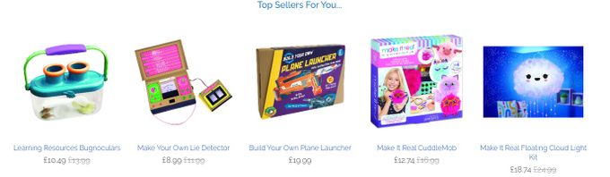 Screenshot of personalized top seller recommendations on Bright Minds's e-commerce store