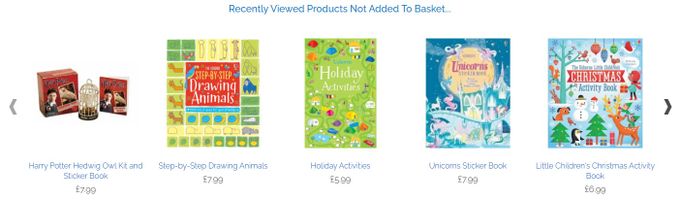 Screenshot of recently viewed products on Bright Minds's e-commerce store