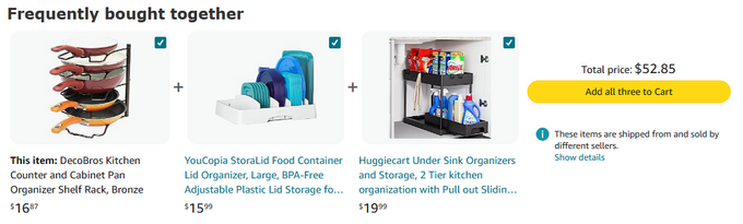 Screenshot of how Amazon optimizes their product recommendations with a frequently bought together section