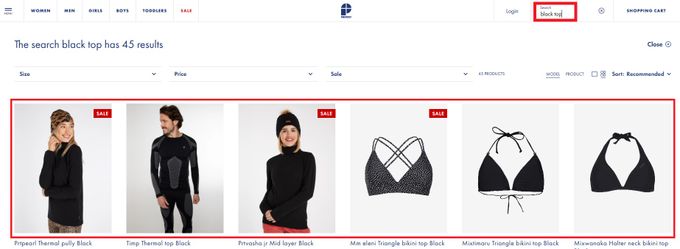 Screenshot of Protest online WooCommerce store showing general search results for a customer query