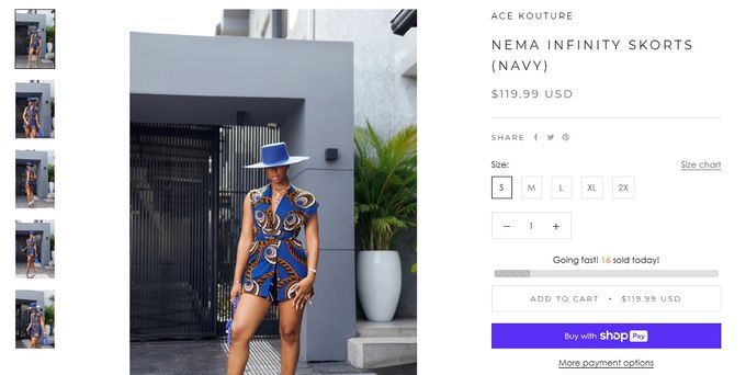 Example of a product page from Ace Kouture showcasing how merchandising helps to promote high margin items