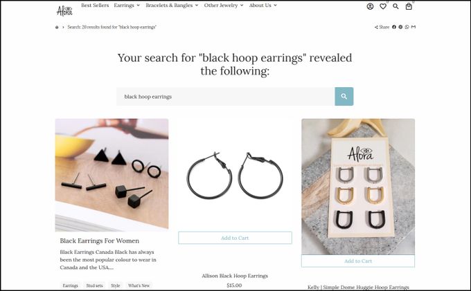 Custom site search_Alora merchandising example
