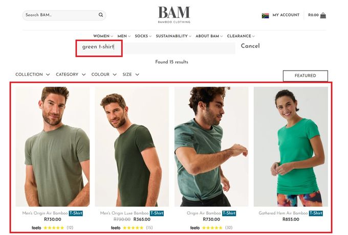 WooCommerce Instant Search_Bamboo Clothing example_personalized search results