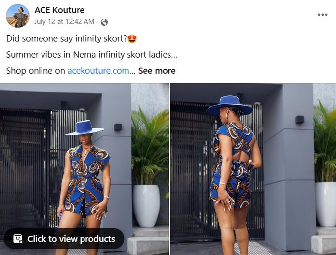 Example of a Facebook ad from Ace Kouture showcasing how merchandising helps to promote high margin items