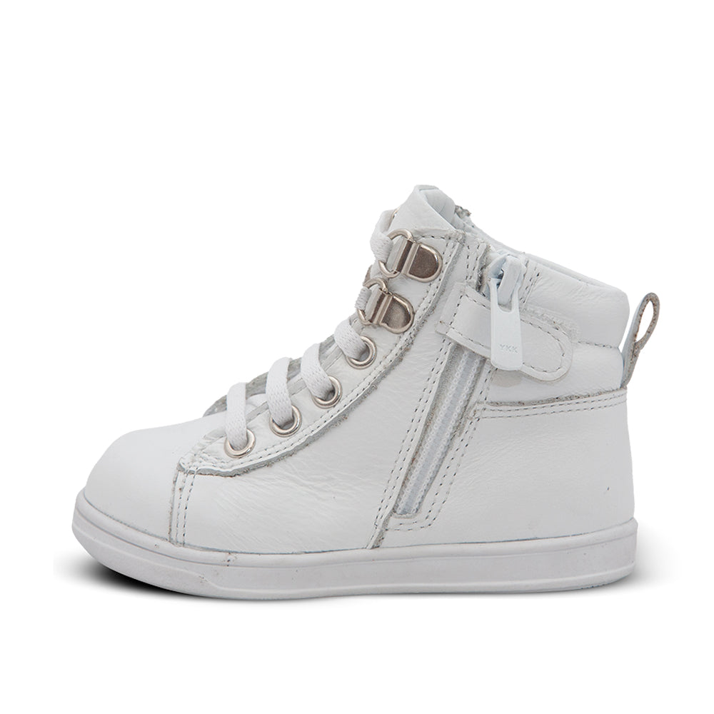 a white sneaker with a zipper on the side