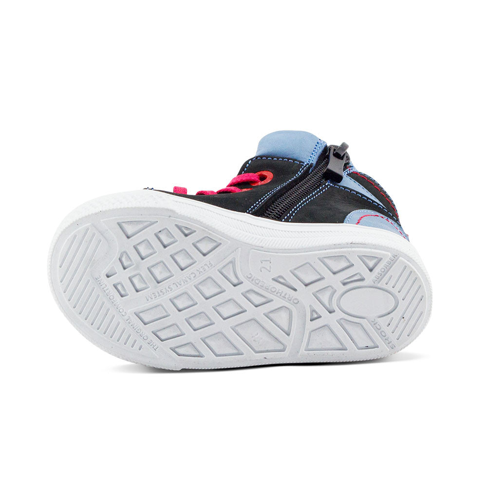 a close up of a child's shoe on a white background