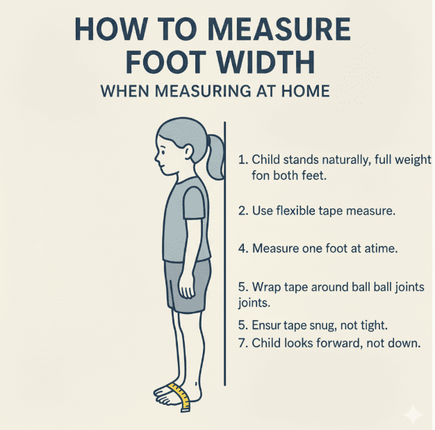 A diagram showing how to measure a child's foot width.