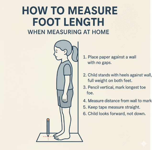 A diagram showing how to measure foot length.