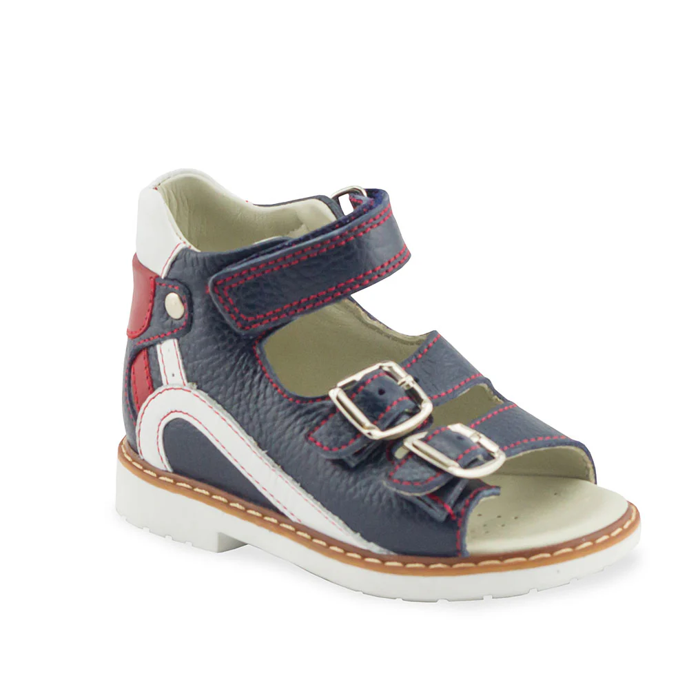 a child's shoe with two straps and a buckle