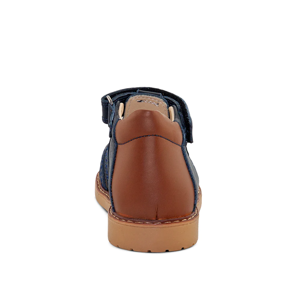 Brown and black child's sandal - rear view