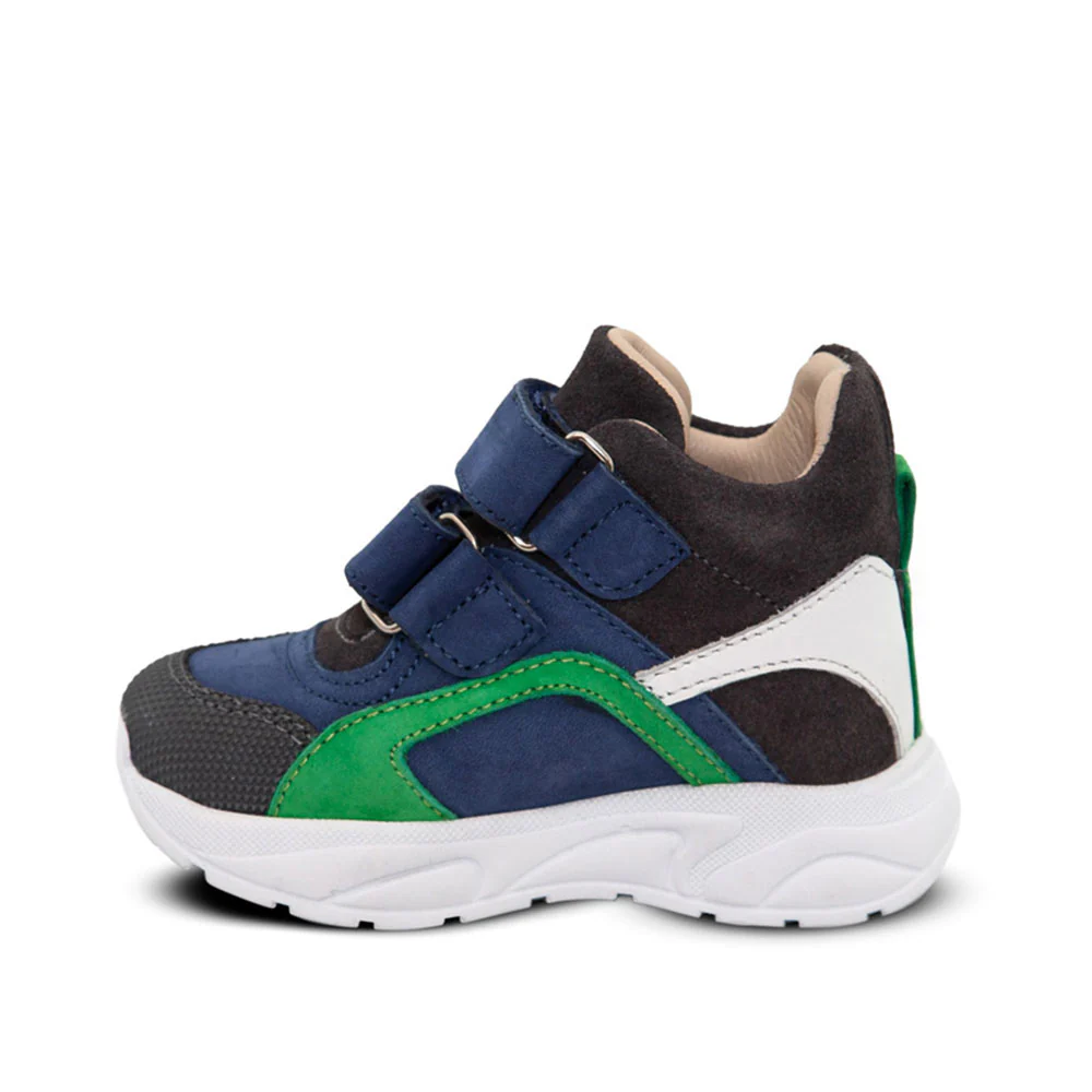 a boy's blue and green sneaker