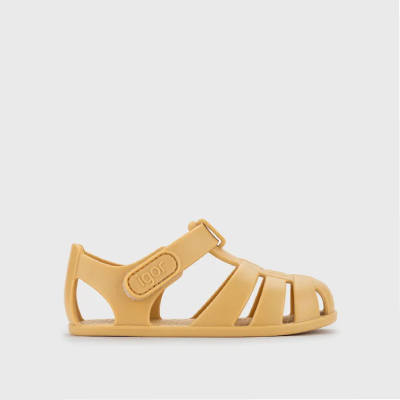 A pair of children's sandals with straps.