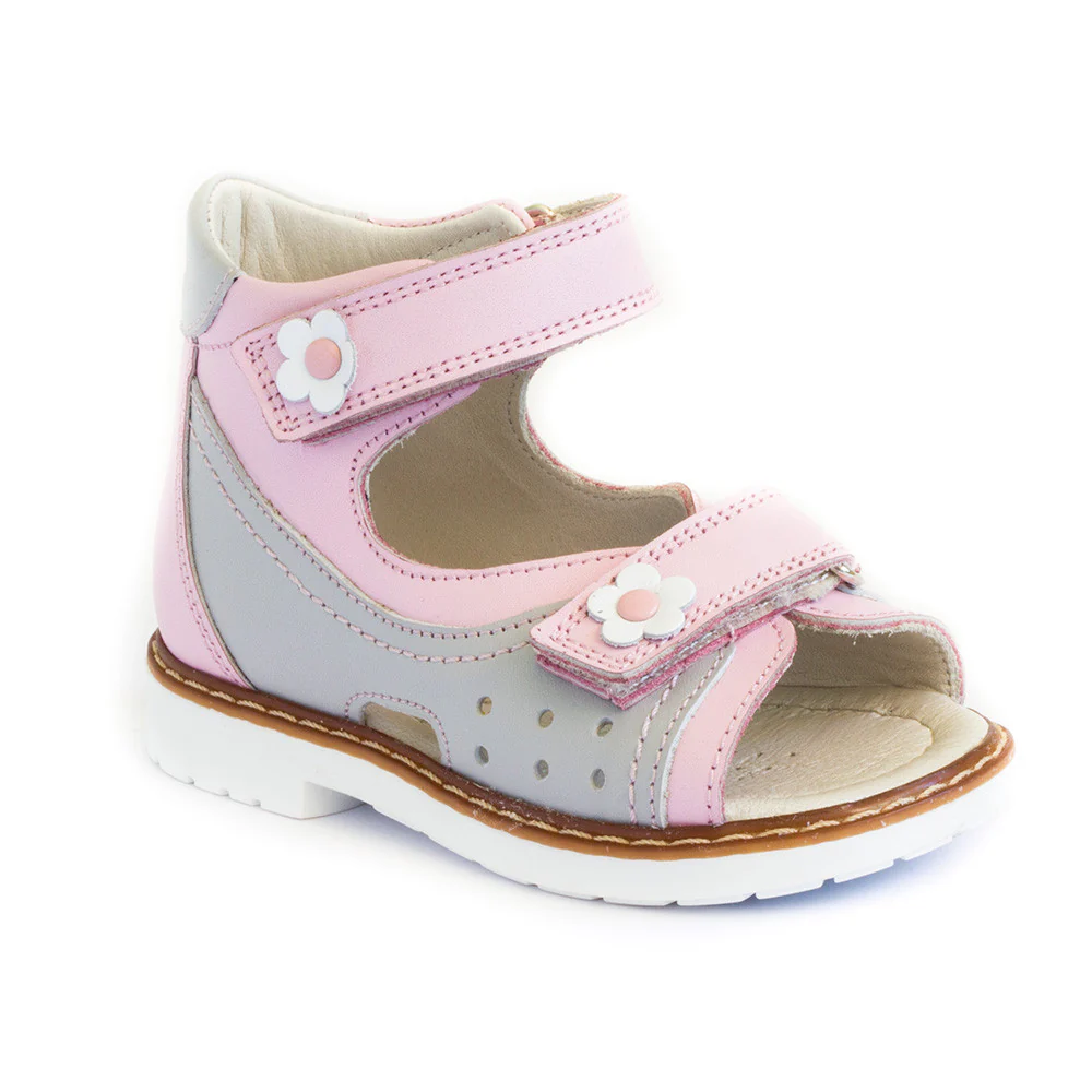 a little girl's pink and grey sandals