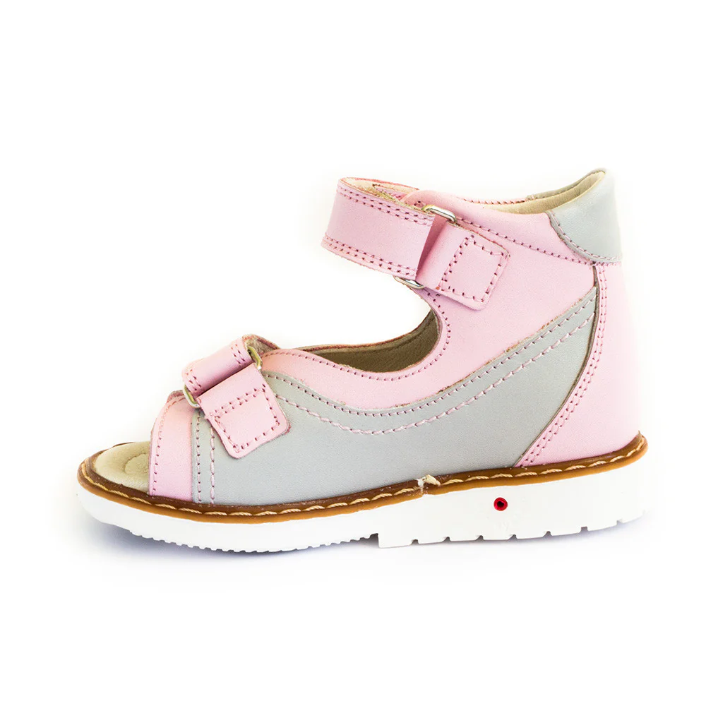 a little girl's pink and grey sandals