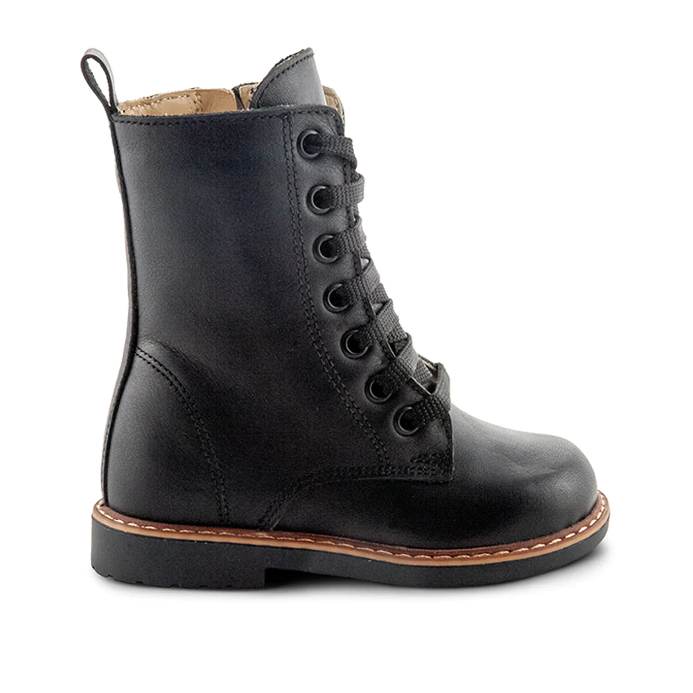 A black kids' boot with laces