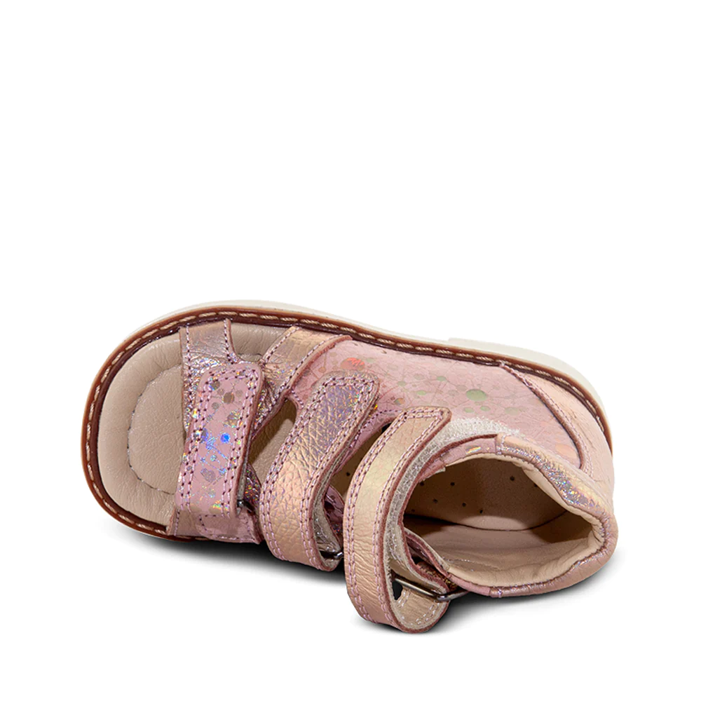 A little girl's pink shoe on a white background - SOPHIA SPARKLE standard cut supportive sandals