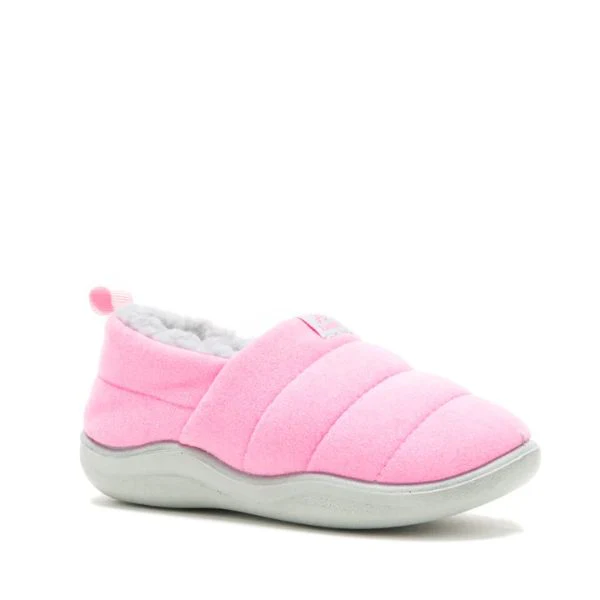 A child's pink slip on shoe.