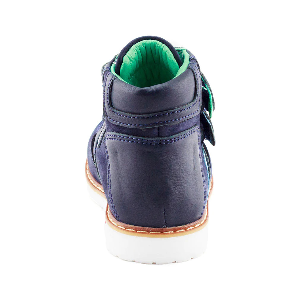 Velvet Logan Velcro Boot  - a child's blue shoe with a white sole