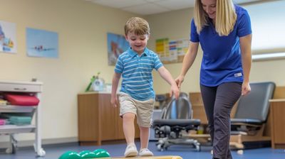 A woman and a young boy are playing with a toy