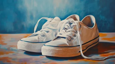 a painting of a pair of white sneakers