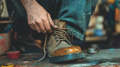 a close up of a person tying a shoe