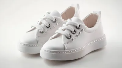 a pair of white shoes with white laces