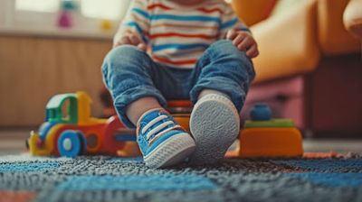 A toddler sitting on the floor playing with toys.