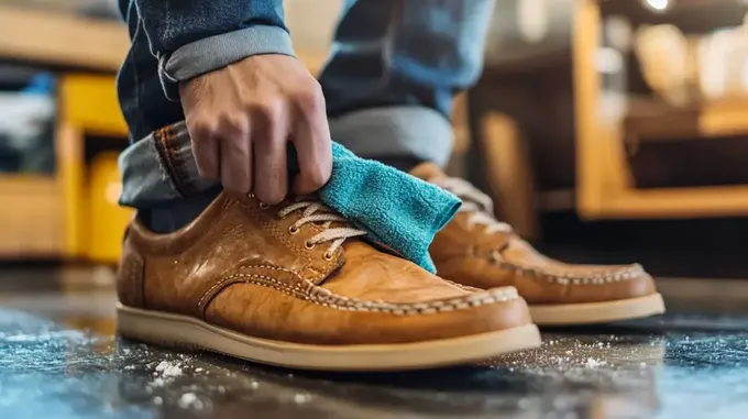 a close up of a person tying a pair of shoes