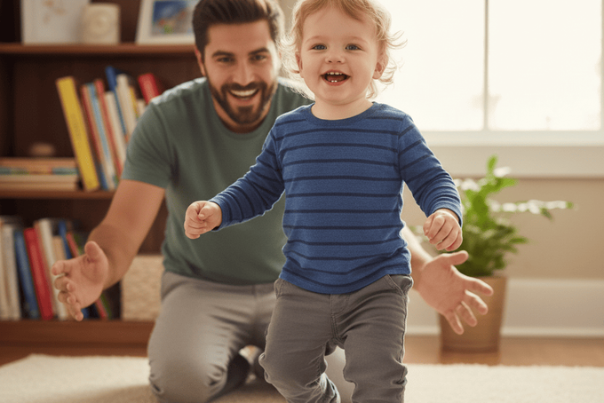 What Happens to toddler Feet in Shoes That Are Too Big A father monitoring his child's feet in shoes that are the right size.