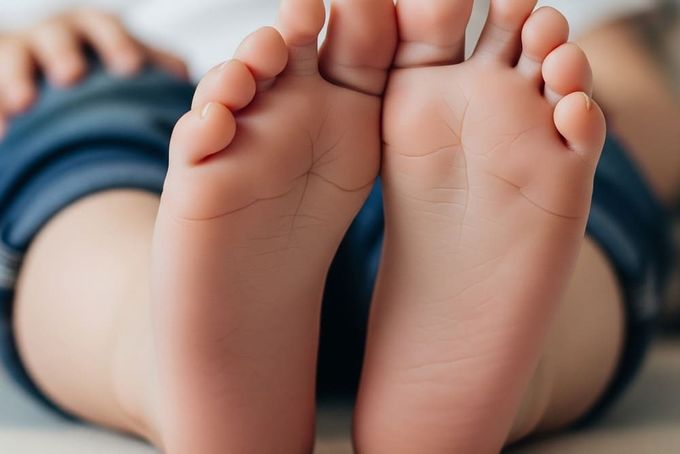 A close-up of a toddler's feet showing a developing arch.