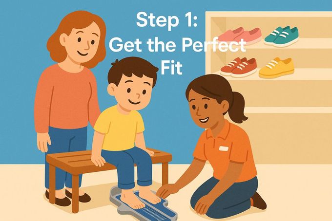 Child’s foot being measured in a shoe store to ensure correct shoe size.